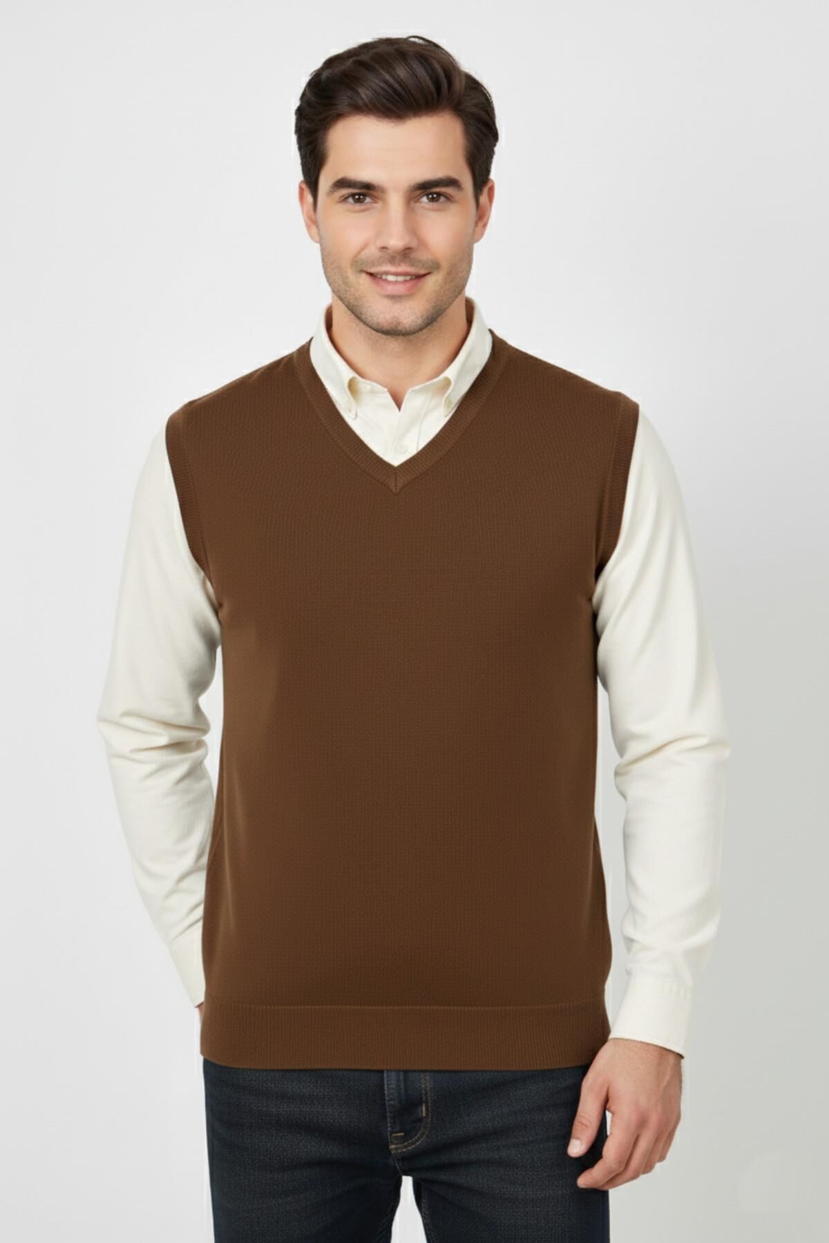 Erkek V Yaka Süveter  Çelik Örgü Regular Kalıp BGL-ST04839 TABA - 2XL
