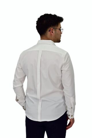 Erkek Likralı Spor Silim Fit Gömlek BGL-ST04326 BEYAZ - XL