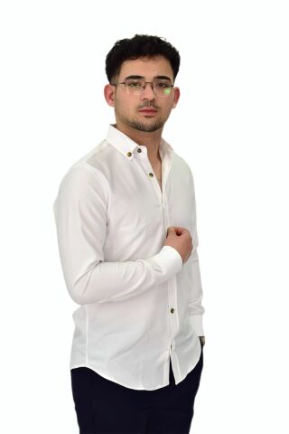 Erkek Likralı Spor Silim Fit Gömlek BGL-ST04326 BEYAZ - XL
