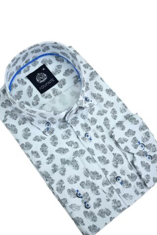 Erkek Silim Fitt Yaprak Baskılı Uzun Kol Gömlek BGL-ST02980