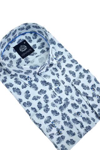 Erkek Silim Fitt Yaprak Baskılı Uzun Kol Gömlek BGL-ST02980