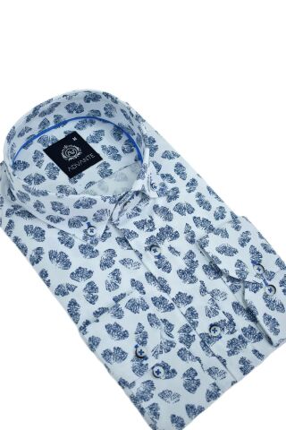 Erkek Silim Fitt Yaprak Baskılı Uzun Kol Gömlek BGL-ST02980