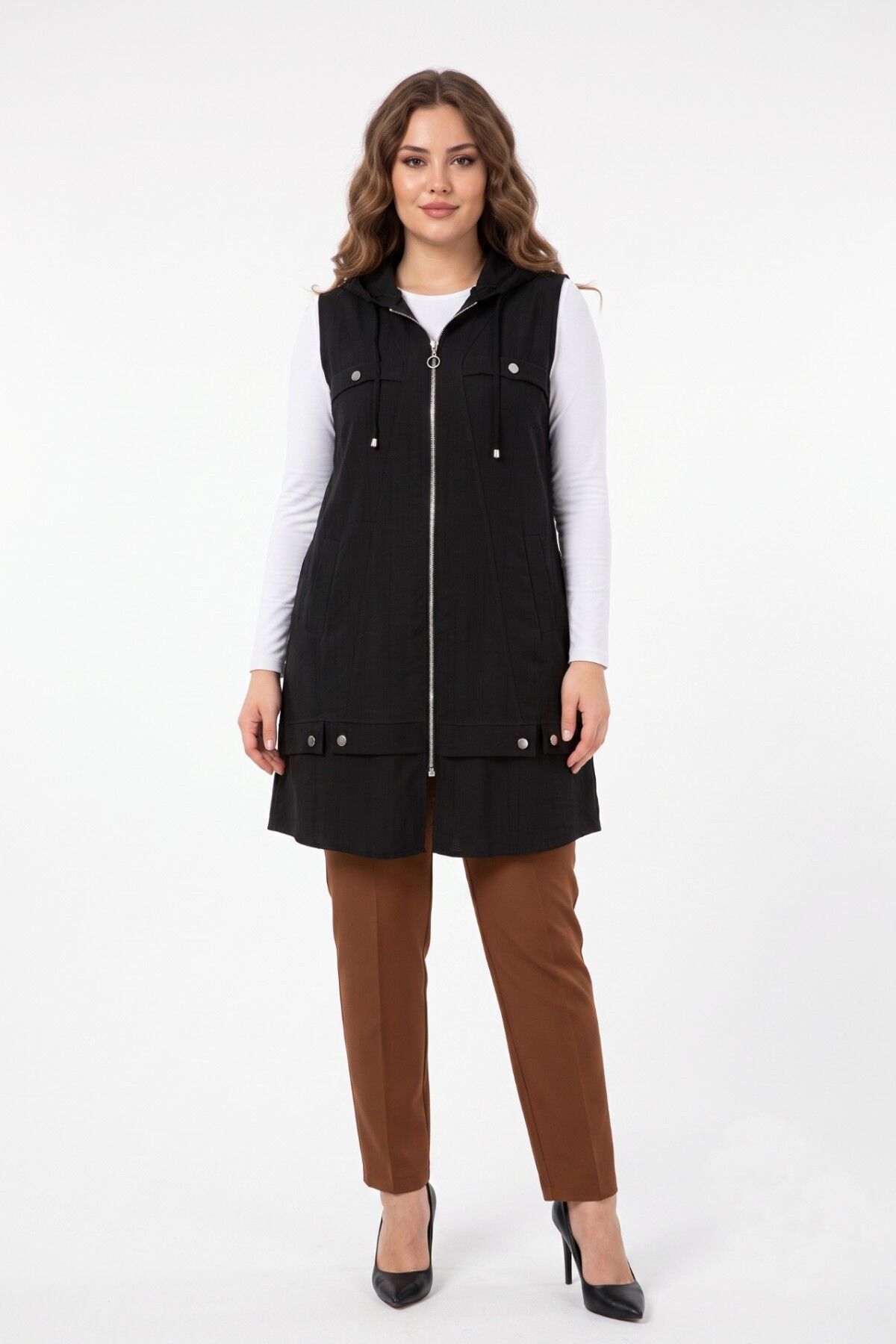 Kadın Spor Mevsimlik Kapüşonlu Yelek BGL-ST05587 SİYAH - 2XL
