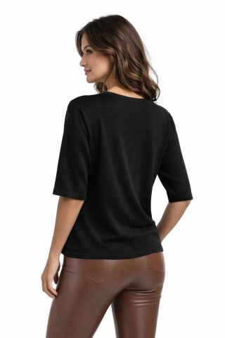 Kadın Triko Kısa Kol Bluz 12945 BGL-ST05312 SİYAH - M/L