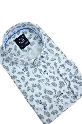 Erkek Silim Fitt Yaprak Baskılı Uzun Kol Gömlek BGL-ST02980 GRİ - 2XL