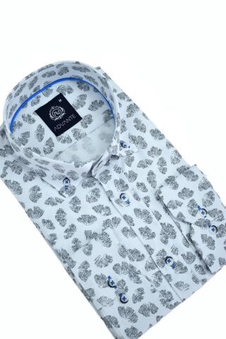 Erkek Silim Fitt Yaprak Baskılı Uzun Kol Gömlek BGL-ST02980 GRİ - 2XL