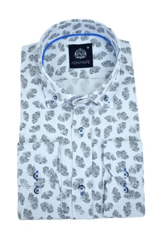 Erkek Silim Fitt Yaprak Baskılı Uzun Kol Gömlek BGL-ST02980 GRİ - 2XL