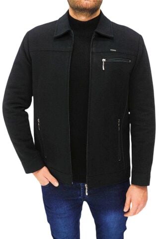 Erkek Büyük Beden Kaşe Mont 9050 BGL-ST03246 SİYAH - 4XL