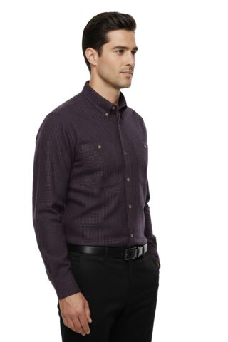 Erkek Kışlık Uzun Kol Çift Cepli Gömlek 4046 BGL-ST04995 BORDO - L