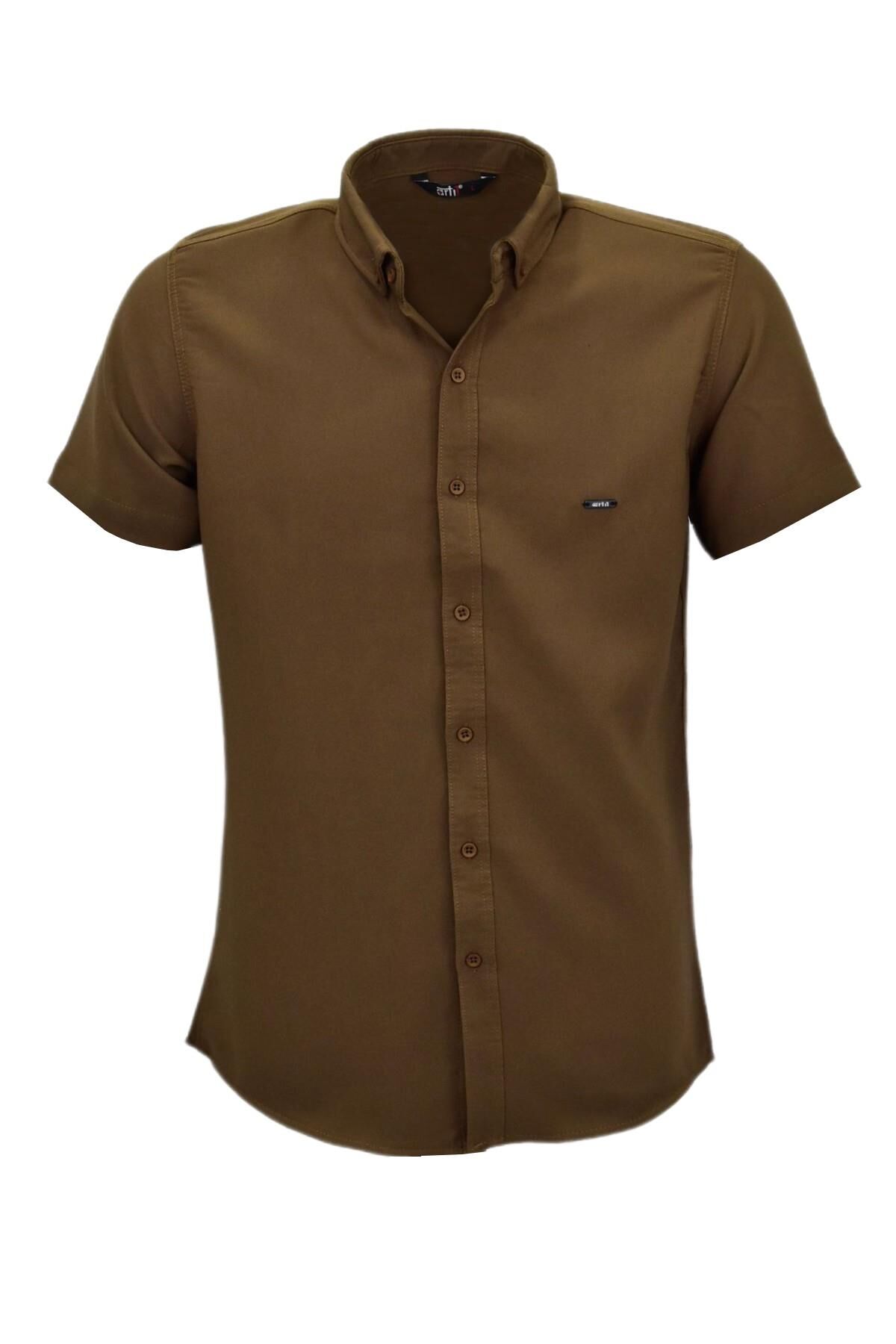 Erkek Spor Likralı Gömlek 0037 BGL-ST03848 A.KAHVE - S