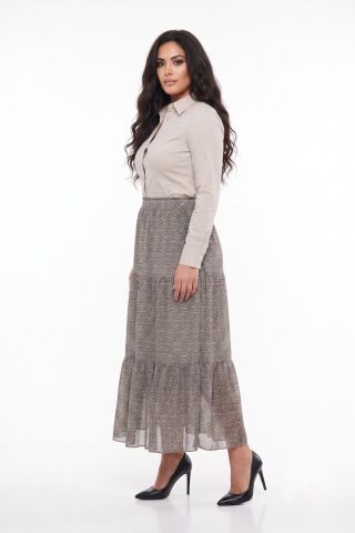 Kadın Şifon Uzun Lastikli 3 Parça Etek BGL-ST05589 HAKİ - M/L