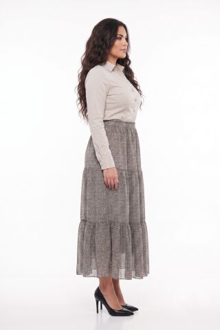 Kadın Şifon Uzun Lastikli 3 Parça Etek BGL-ST05589 HAKİ - M/L