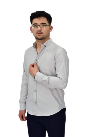 Erkek Likralı Spor Silim Fit Gömlek BGL-ST04326 GRİ - M