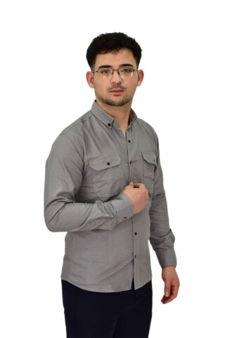 Erkek Spor Likralı Gömlek BGL-ST04343 GRİ - XL