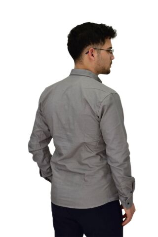 Erkek Spor Likralı Gömlek BGL-ST04343 GRİ - XL