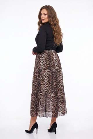 Kadın Şifon Uzun Lastikli 3 Parça Etek BGL-ST05589 KAHVE - M/L
