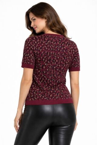 Kadın Triko Kısa Kol Bluz 12937 BGL-ST05314 BORDO - M/L
