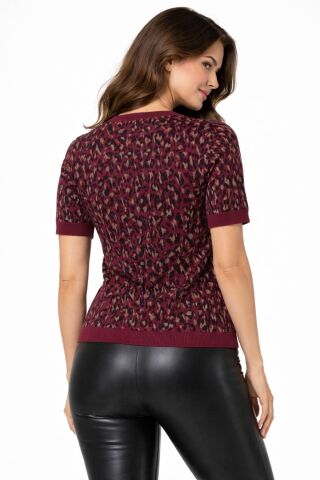 Kadın Triko Kısa Kol Bluz 12937 BGL-ST05314 BORDO - M/L