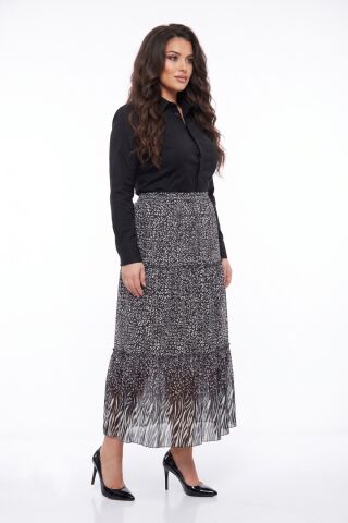 Kadın Şifon Uzun Lastikli 3 Parça Etek BGL-ST05589 SİYAH - M/L
