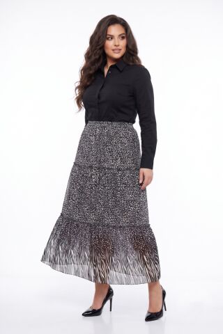 Kadın Şifon Uzun Lastikli 3 Parça Etek BGL-ST05589 SİYAH - M/L