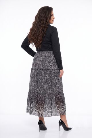 Kadın Şifon Uzun Lastikli 3 Parça Etek BGL-ST05589 SİYAH - M/L