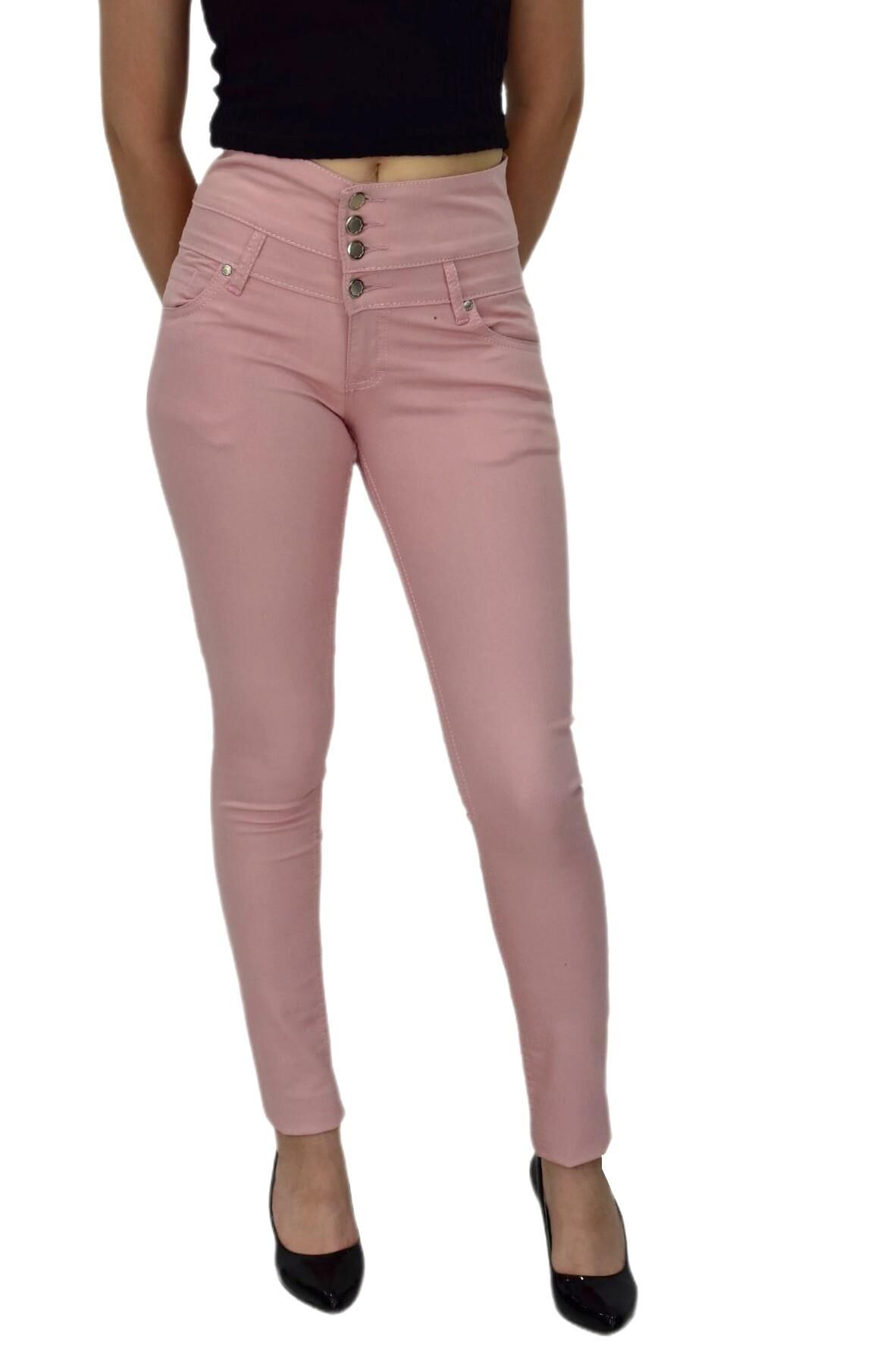 Kadın Yüksek Bel Kanvas Pantolon BGL-ST01575 PUDRA - 28/32