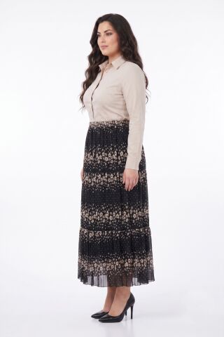 Kadın Şifon Uzun Lastikli 3 Parça Etek BGL-ST05589 VİZON - M/L