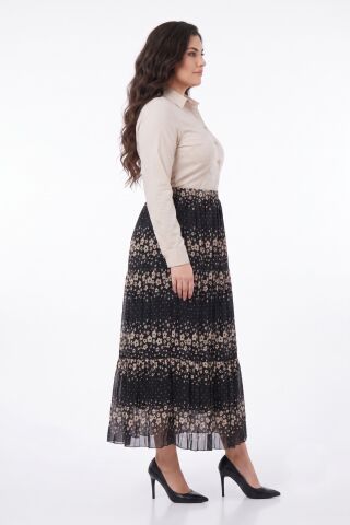 Kadın Şifon Uzun Lastikli 3 Parça Etek BGL-ST05589 VİZON - M/L
