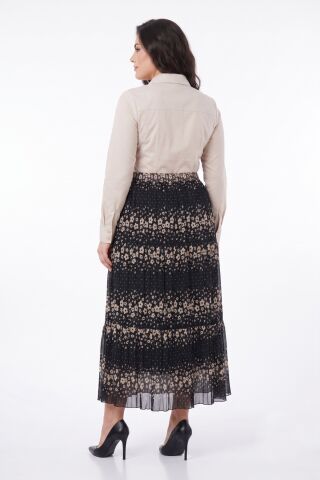 Kadın Şifon Uzun Lastikli 3 Parça Etek BGL-ST05589 VİZON - M/L