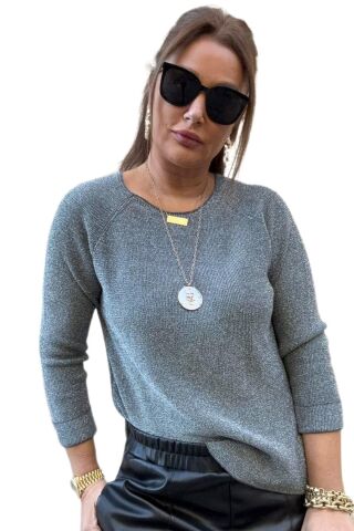 Kadın Simli Kazak 12557 BGL-ST04111 YEŞİL - M/L