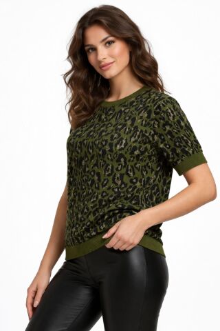 Kadın Triko Kısa Kol Bluz 12937 BGL-ST05314 HAKİ - M/L