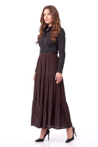 Kadın Uzun Lastikli 3 Parça Etek BGL-ST05588 KAHVE - M/L