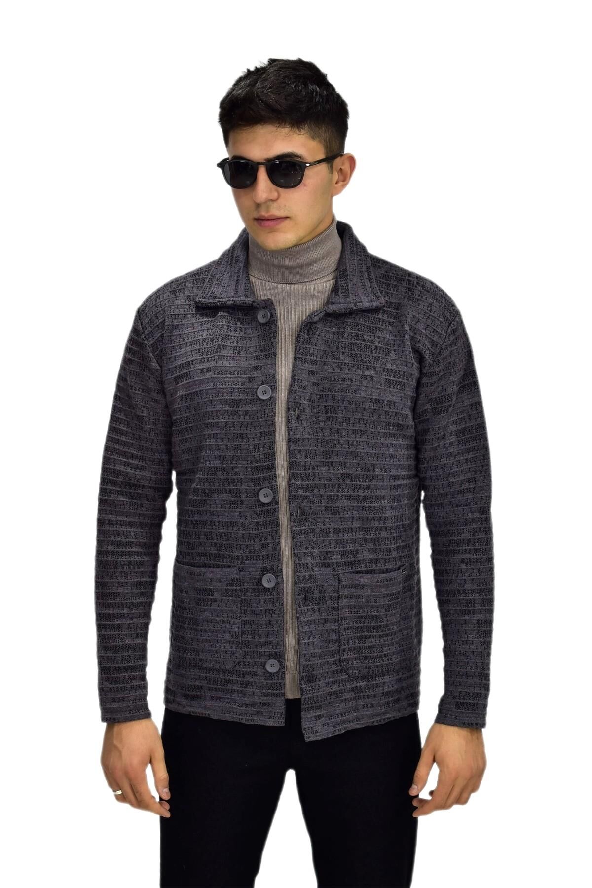 Erkek Spor Düğmeli Hırka R6380 BGL-ST03173 ANTRASİT - XL