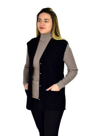 Kadın Cepli Triko Yelek BGL-ST03345 TABA - L
