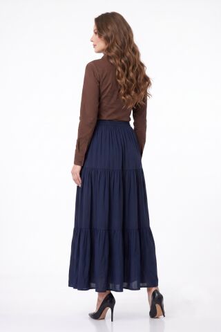 Kadın Uzun Lastikli 3 Parça Etek BGL-ST05588 LACİVERT - M/L