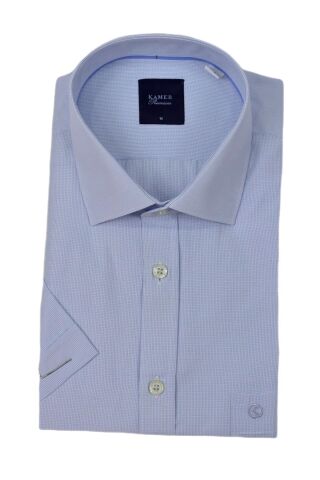 Erkek Klasik Kuşgözü Desen Kısa Kol Gömlek 9404 BGL-ST04573 BUZ.MAVİ - S