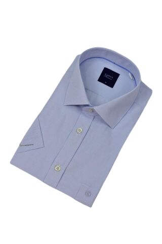 Erkek Klasik Kuşgözü Desen Kısa Kol Gömlek 9404 BGL-ST04573 BUZ.MAVİ - S
