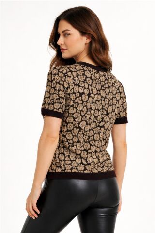 Kadın Triko Kısa Kol Bluz 12937 BGL-ST05314 KAHVE - M/L