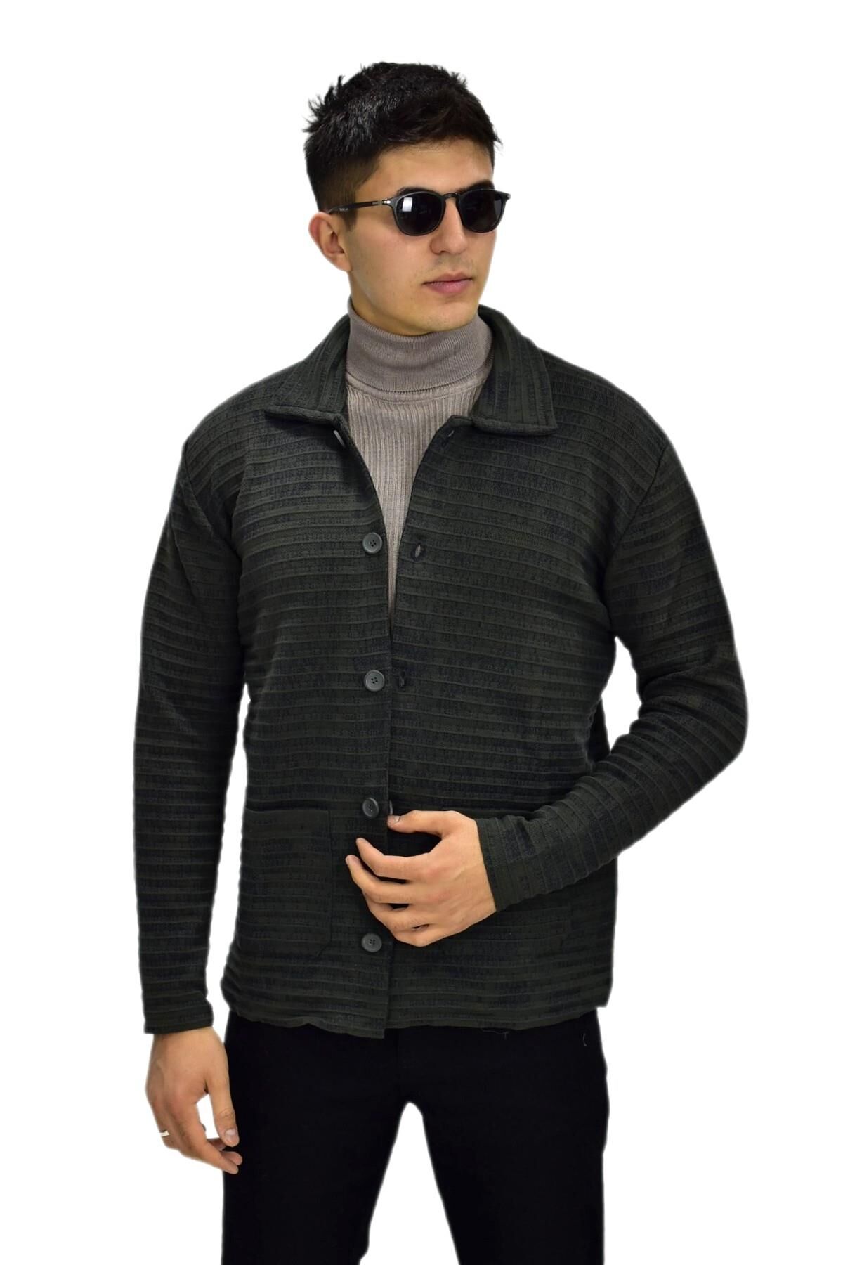 Erkek Spor Düğmeli Hırka R6380 BGL-ST03173 HAKİ - L