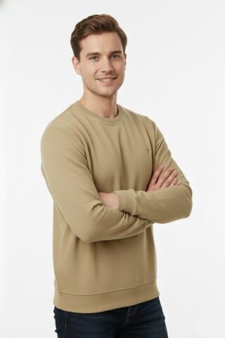 Erkek Büyük Beden Sıfır Yaka Selanik Sweatshirt BGL-ST04927 BEJ - 4XL