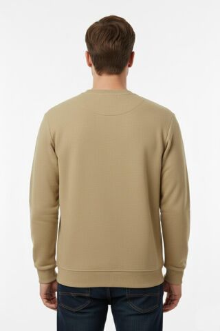 Erkek Büyük Beden Sıfır Yaka Selanik Sweatshirt BGL-ST04927 BEJ - 4XL