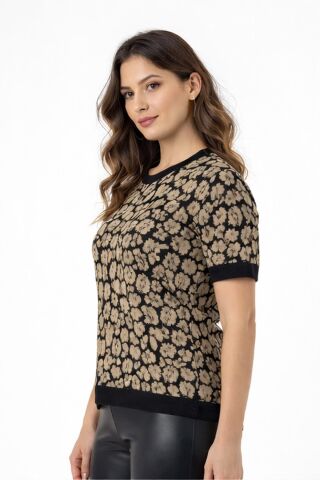 Kadın Triko Kısa Kol Bluz 12937 BGL-ST05314 SİYAH - M/L