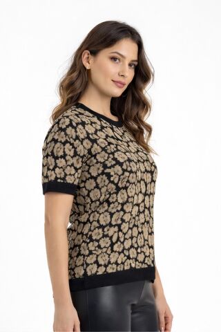Kadın Triko Kısa Kol Bluz 12937 BGL-ST05314 SİYAH - M/L
