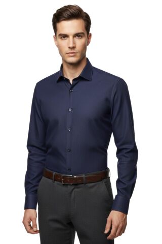 Erkek Slim Fitt Uzun Kol Petek Dokulu Gömlek 2423 BGL-ST04814