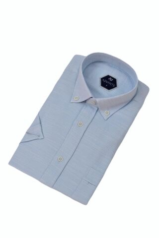 Erkek Klasik Tek Cepli Kısa Kol Gömlek BGL-ST04559 BUZ.MAVİ - 2XL