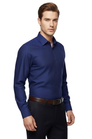 Erkek Slim Fitt Uzun Kol Petek Dokulu Gömlek 2423 BGL-ST04814 İNDİGO - S