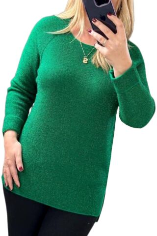 Kadın Simli Kazak 12557 BGL-ST04111 YEŞİL - M/L