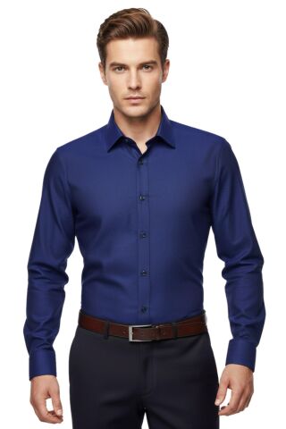 Erkek Slim Fitt Uzun Kol Petek Dokulu Gömlek 2423 BGL-ST04814 İNDİGO - M
