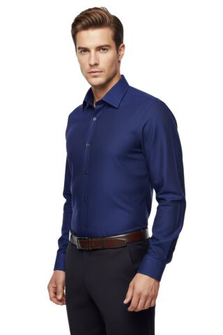 Erkek Slim Fitt Uzun Kol Petek Dokulu Gömlek 2423 BGL-ST04814 İNDİGO - M