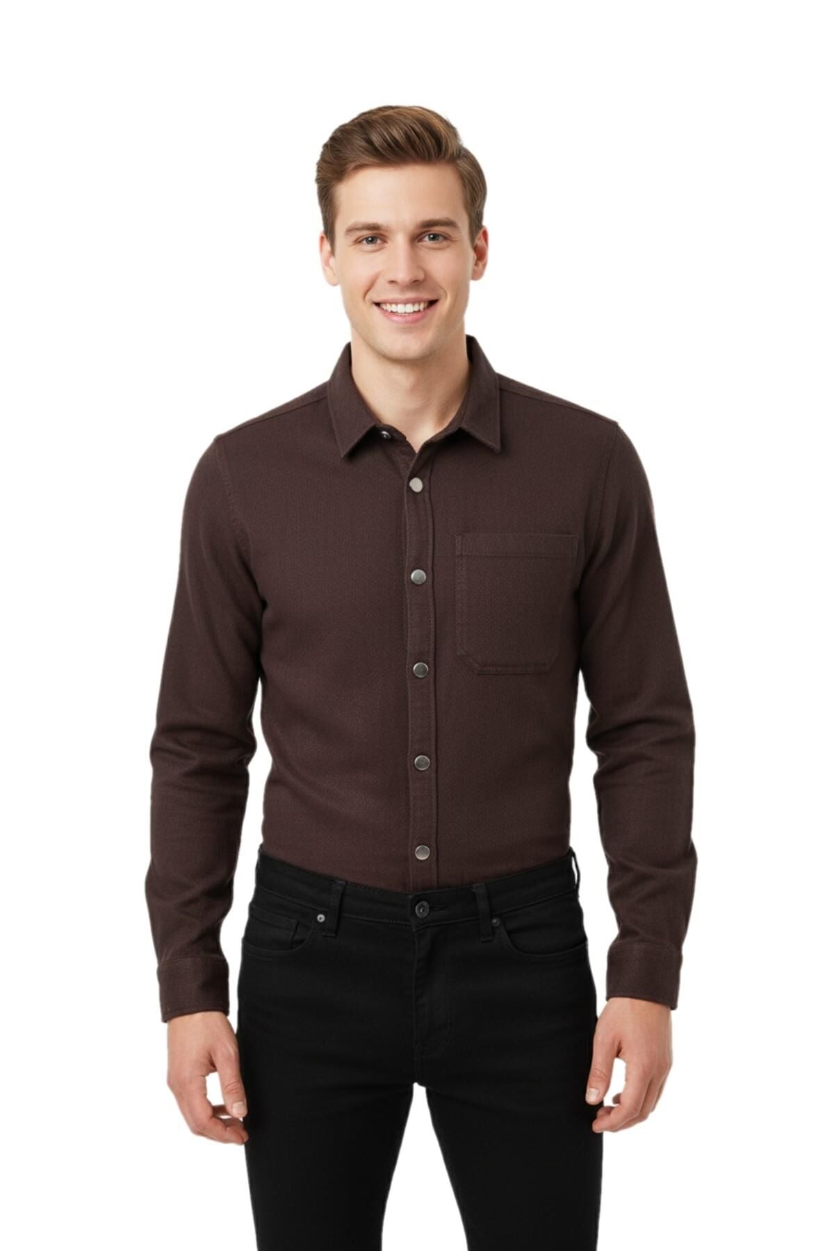 Erkek Spor Silim Fit Kanvas Tek Cepli Gömlek BGL-ST04955